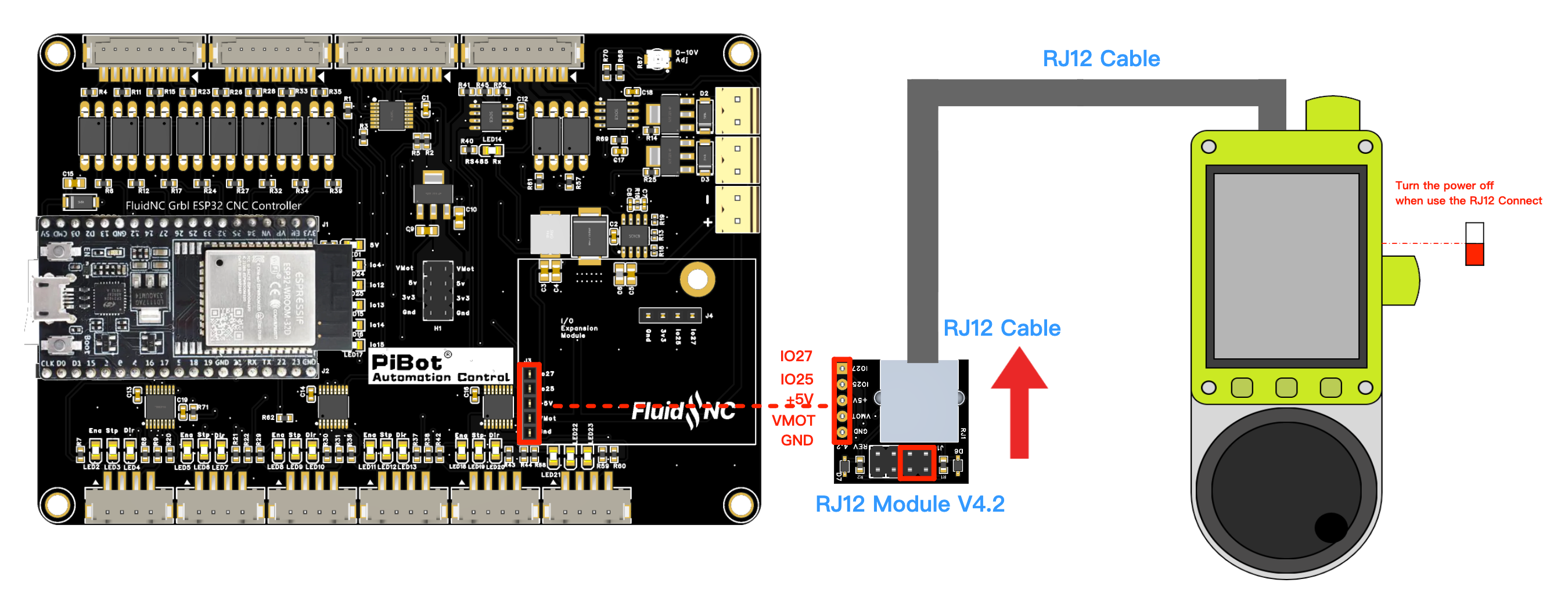 PiBot V4.7B and RJ12 Adapter V4.2 direct connection to Pendant V4.2