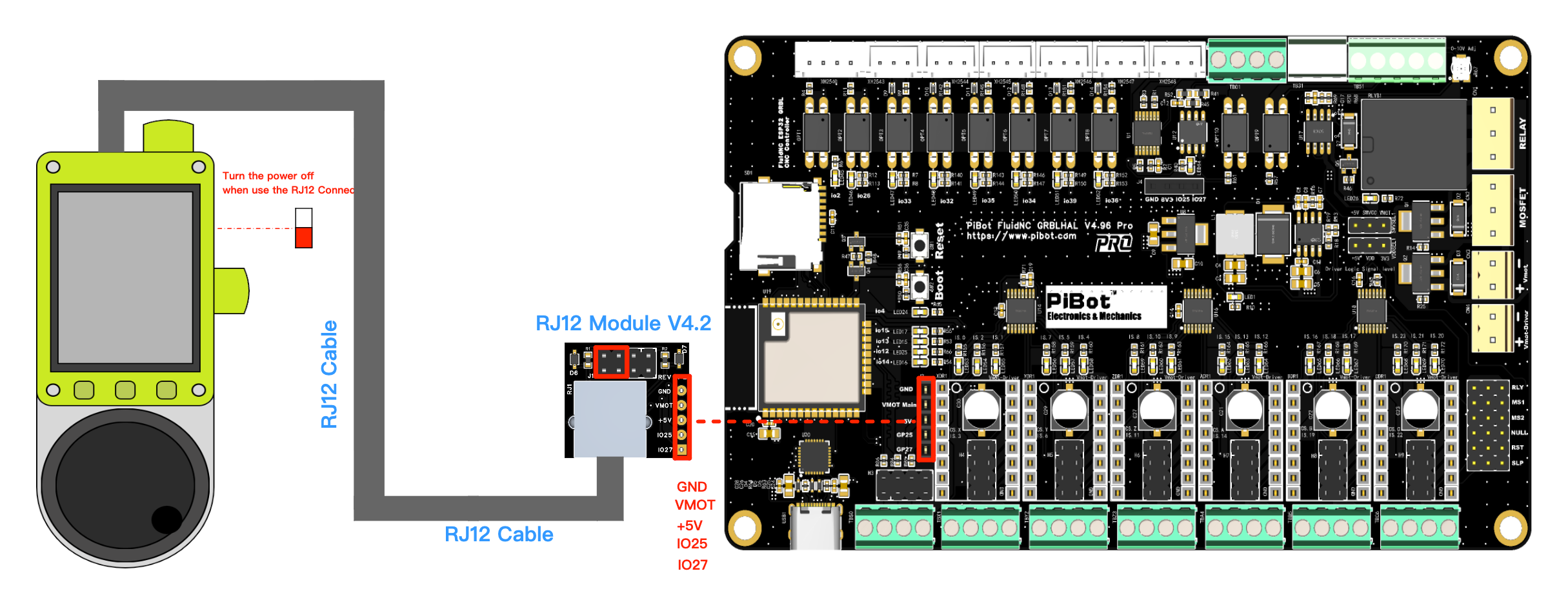PiBot V4.96 Pro and RJ12 Adapter V4.2 direct connection to Pendant V4.2