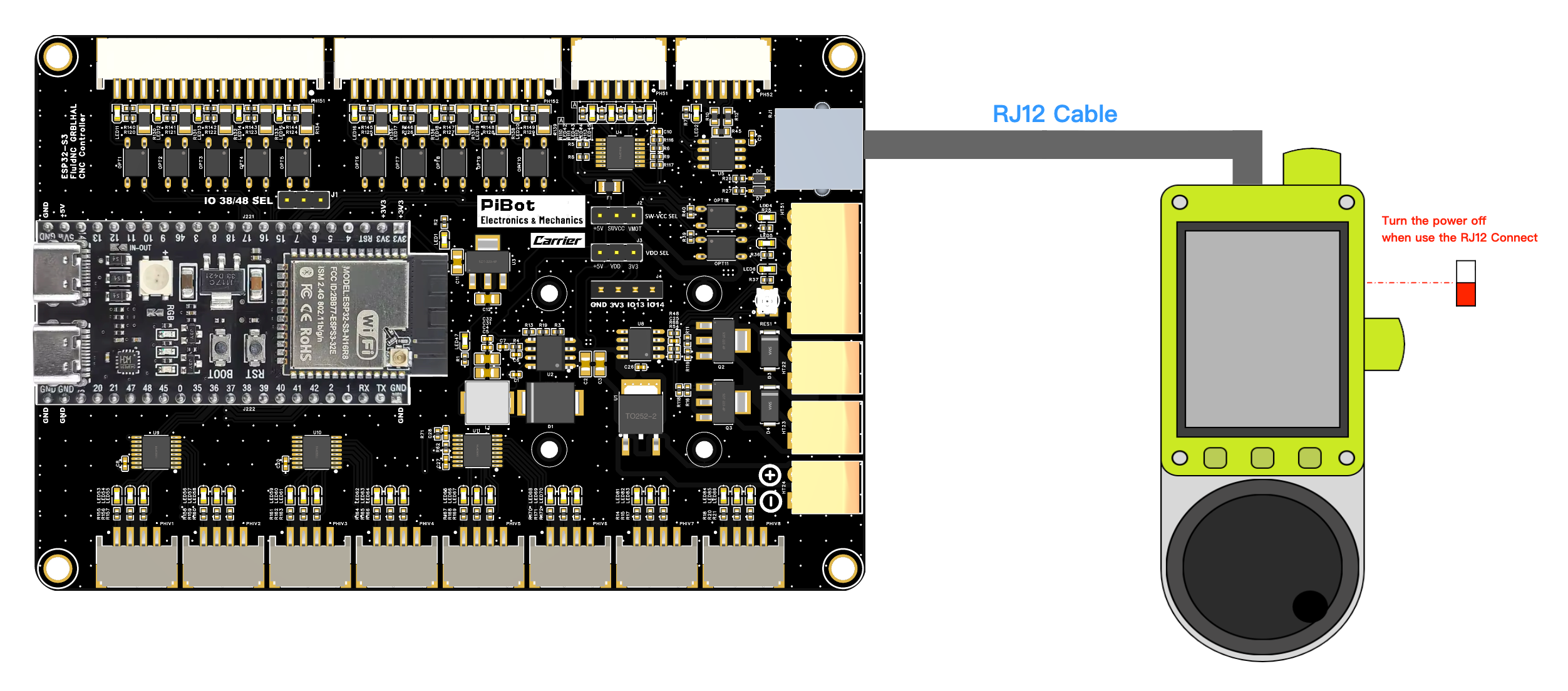 PiBot V5.77 Carrier direct RJ12 connection to Pendant V4.2