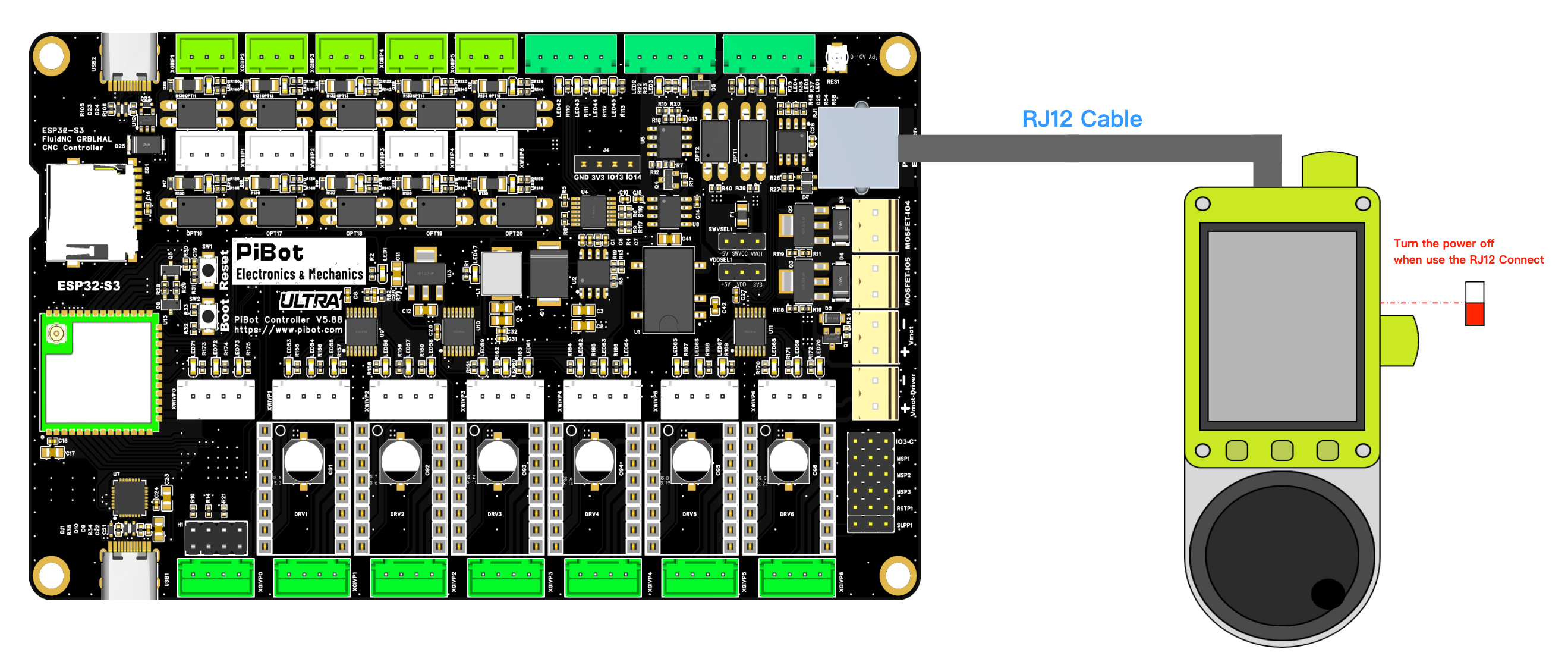 PiBot V5.88 Ultra direct RJ12 connection to Pendant V4.2