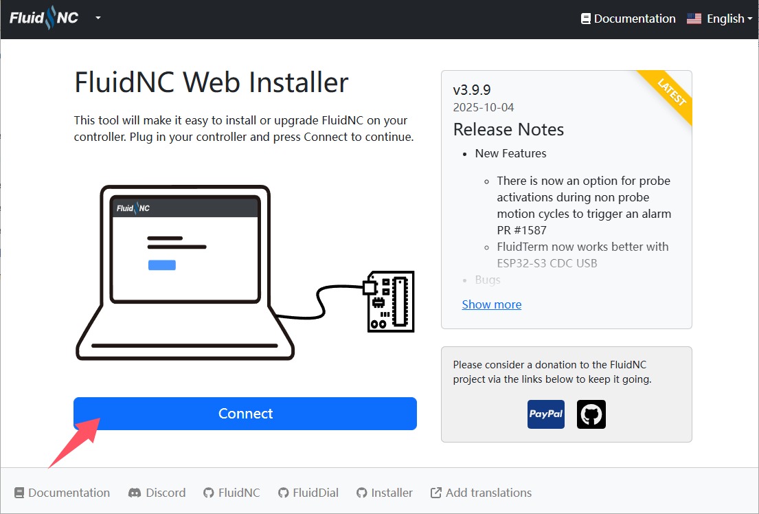 FluidNC Web Installer Connect button